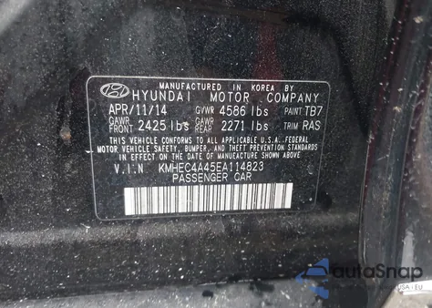 2014 Hyundai Sonata Hybrid z USA, uszkodzony, nr VIN KMHEC4A45EA114823